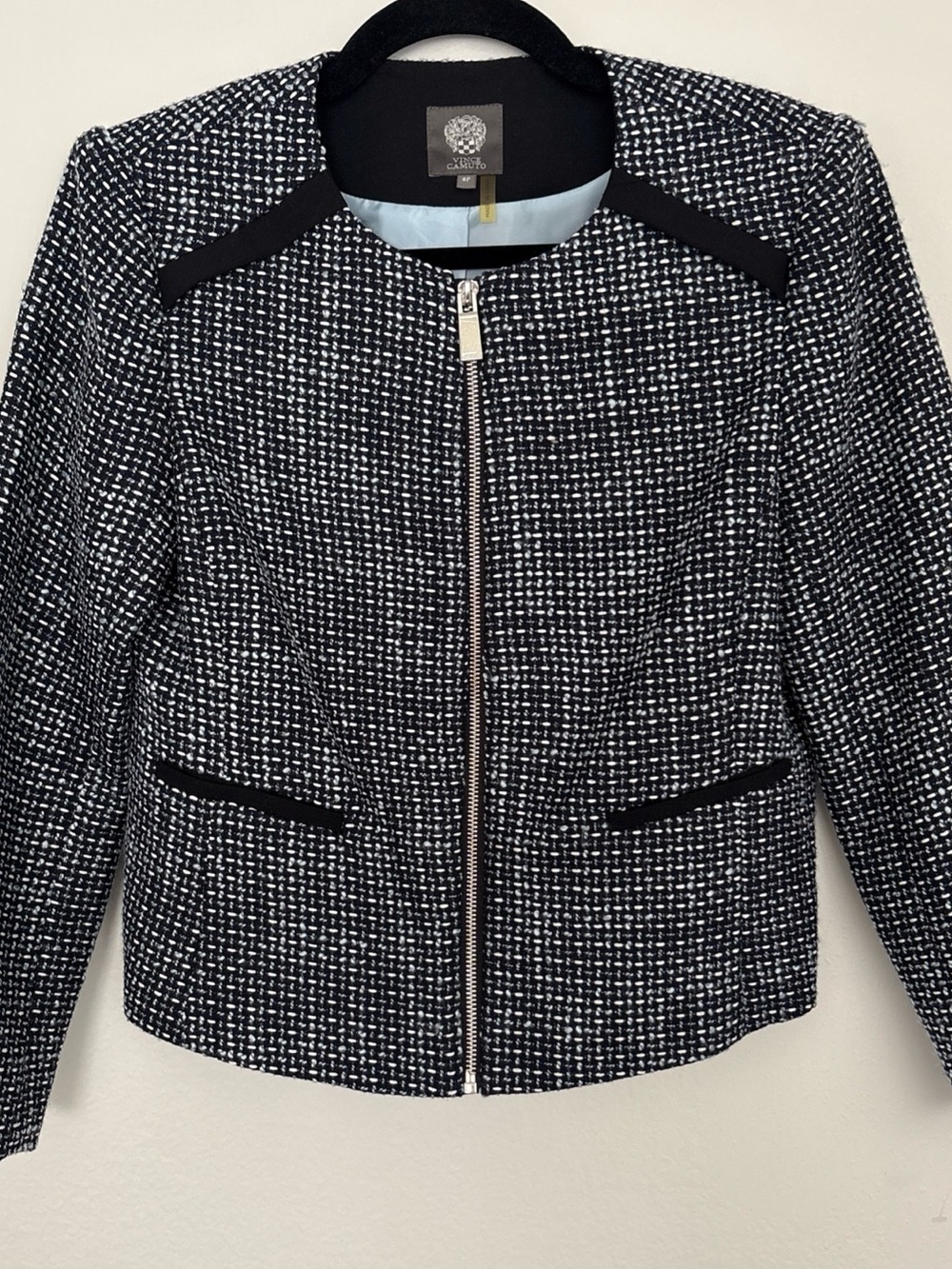 Vince Camuto Navy & White Tweed Zip-Front Jacket